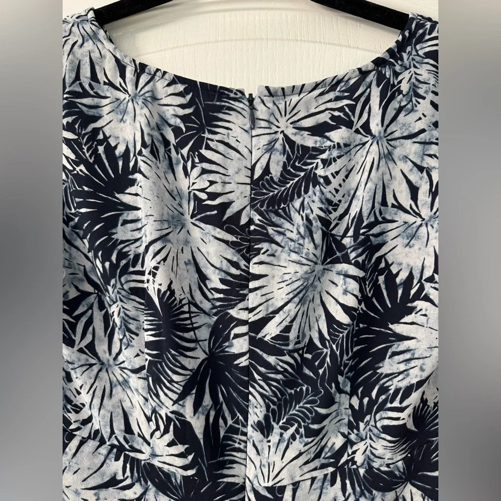 Michael Kors Women's Bali Palm Printed Georgette Cutout Dress Midnight Blue